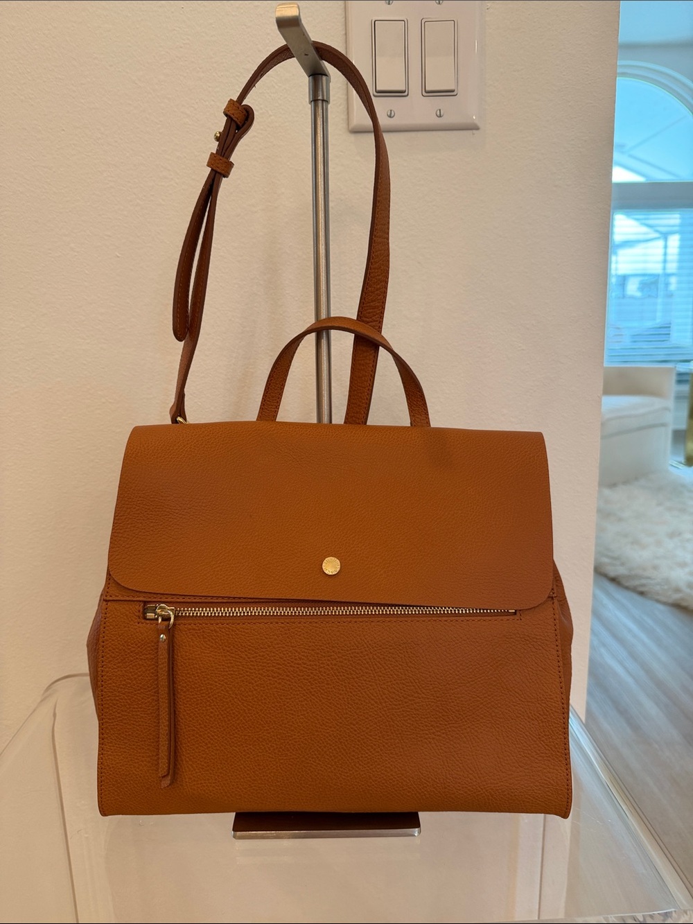Isaac Mizrahi Cognac Brown Leather Satchel with Gold Hardware